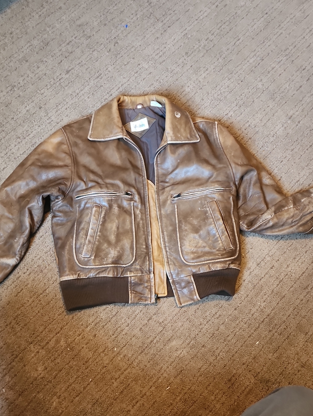 Men's Vintage Brown Leather Bomber Jacket